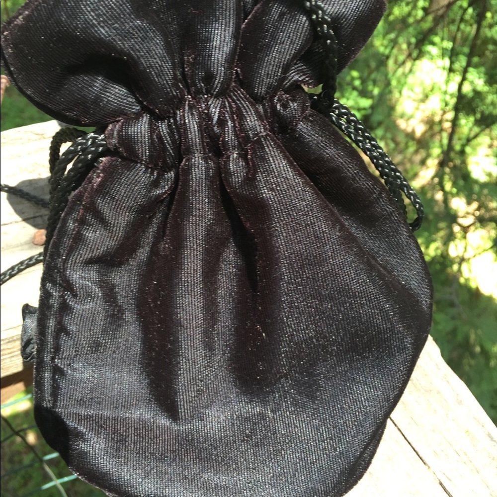 Draw string black velvet festival flower detailed satin mini handbag - Picture 5 of 6